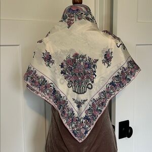 A scarf by Codello in spring floral print euc rolled edges lavenders and pinks